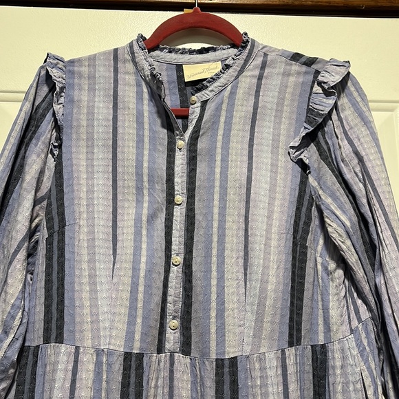 Universal Thread XS S M Blue Lavender Striped button up long sleeve Midi dress - Picture 12 of 16